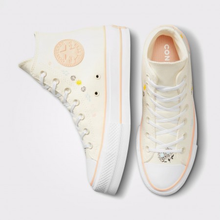  Chuck Taylor All Star Lift Platform Floral Embroidery-Egret/Cheeky Coral/White