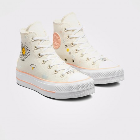  Chuck Taylor All Star Lift Platform Floral Embroidery-Egret/Cheeky Coral/White
